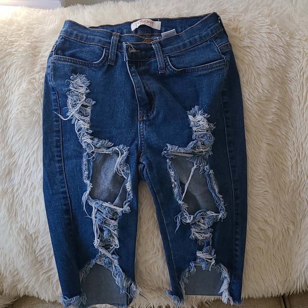 Vibrant Blue Rip Short Jeans